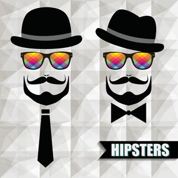Vintage silhouette top hat and mustache - Stock Vector
