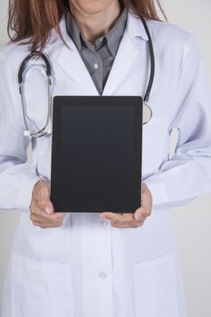 doctor showing blank tablet