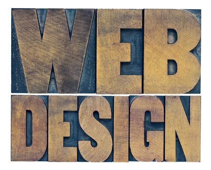 web design  - isolated word abstract in vintage letterpress wood type printing blocks