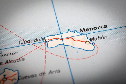 Menorca Island on a road map