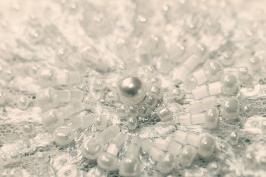 Luxury wedding lace with pearls - yellowish image