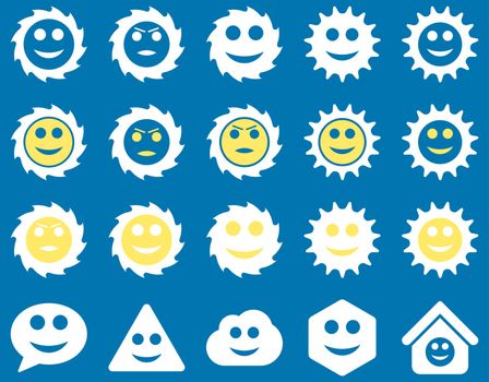 Tools, gears, smiles, emotions icons