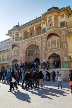 Jaipur, India - December 29, 2014: Tourists visit Amber Fort in Jaipur