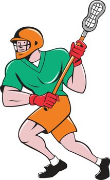 Lacrosse Player Crosse Stick Running Cartoon