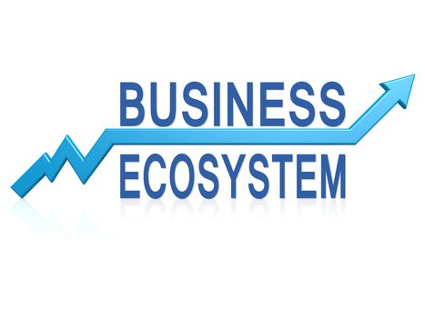 Business ecosystem with blue arrow