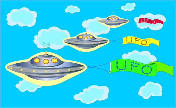 The parade of UFOs in the blue sky