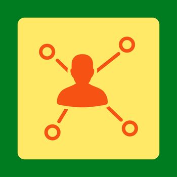 Relations icon. Glyph style is orange and yellow colors, flat rounded square button on a green background.