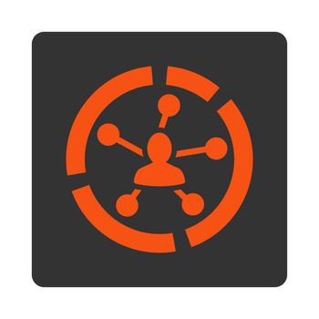 Relations diagram icon. Glyph style is orange and gray colors, flat rounded square button on a white background.