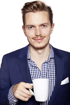 Handsome man with coffee looking at camera