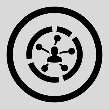 Relations diagram glyph icon. This rounded flat symbol is drawn with black color on a light gray background.