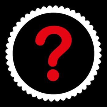 Question flat red and white colors round stamp icon
