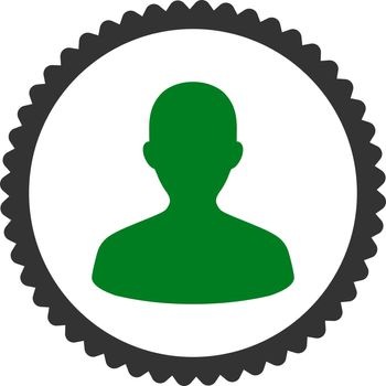 User flat green and gray colors round stamp icon
