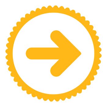 Arrow Right flat yellow color round stamp icon