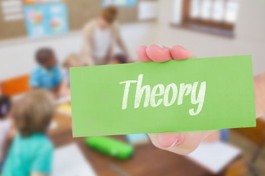 Theory against pretty teacher helping pupils in classroom