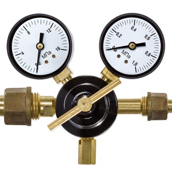 Gas pressure regulator with manometer, isolated on white backgro