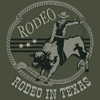 Rodeo cowboy riding a wild bull silhouette