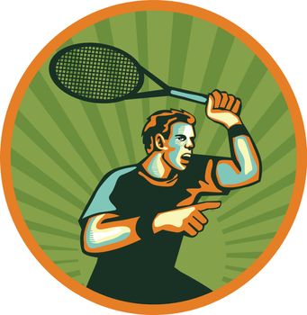 Tennis Player Racquet Circle Retro