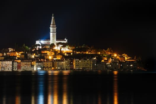Rovinj sea side town at night, Croatia