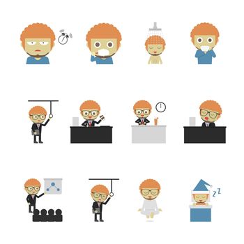 set of worker routine icon, isolated on white background
