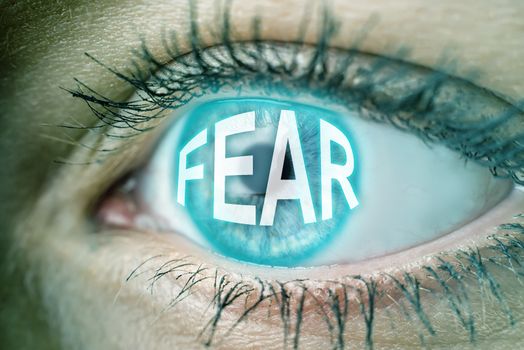 eye with blue text FEAR