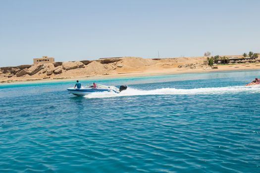 Powerboat racing at high speed in the Red Sea