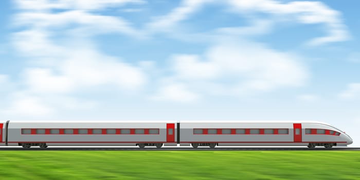 Train moving forward on rail-tracks