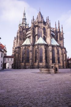 Rear view of the St. Vitus cathedral in Prague Castle in Prague, Czech Republic