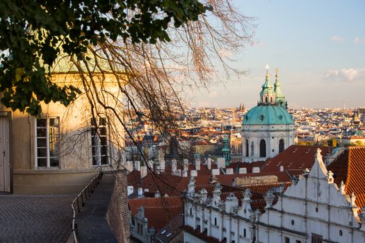 Czech republic, prague - Saint Nicolas church and rooftops of Lesser Town

