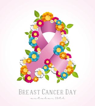 Breast cancer day campaign pink ribbon and flowers