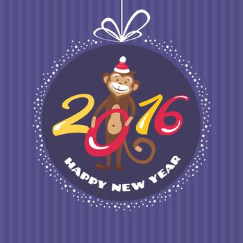 New year greeting card with monkey vector illustration