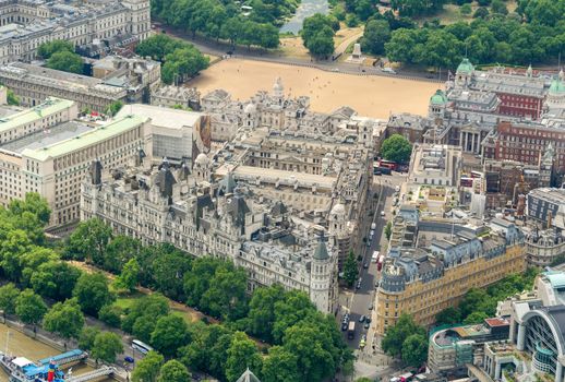London, UK. Aerial view of Whitehall Gardens and Govern Headquar