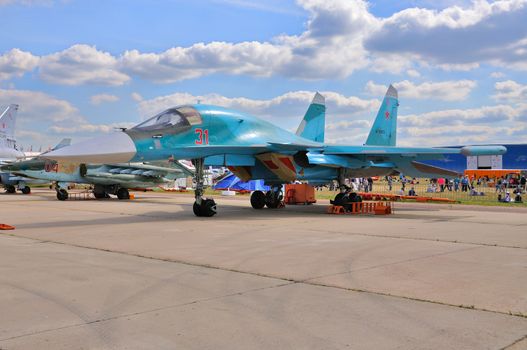MOSCOW, RUSSIA - AUG 2015: strike fighter Su-34 Fullback present
