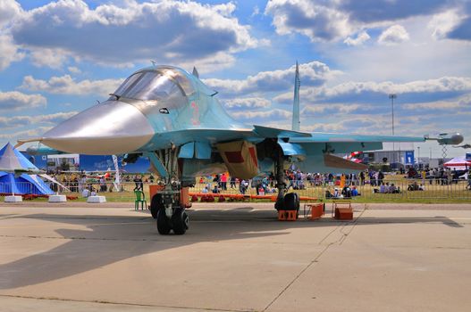 MOSCOW, RUSSIA - AUG 2015: strike fighter Su-34 Fullback present
