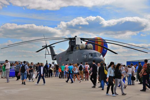 MOSCOW, RUSSIA - AUG 2015: transport helicopter Mi-26 Halo prese