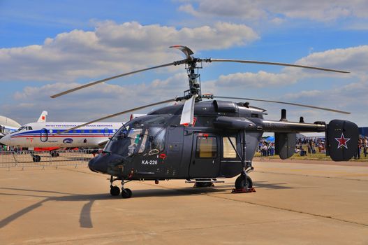 MOSCOW, RUSSIA - AUG 2015: utility helicopter Ka-226 Hoodlum pre