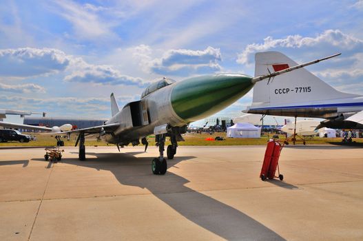 MOSCOW, RUSSIA - AUG 2015: supersonic interceptor Su-15 Flagon p