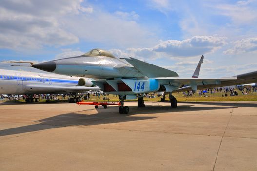 MOSCOW, RUSSIA - AUG 2015: multirole combat aircraft MiG-1.44 LM