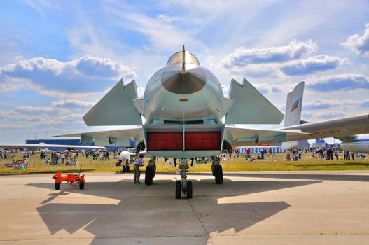 MOSCOW, RUSSIA - AUG 2015: multirole combat aircraft MiG-1.44 LM