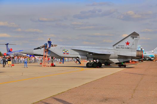 MOSCOW, RUSSIA - AUG 2015: interceptor aircraft MiG-31 Foxhound 