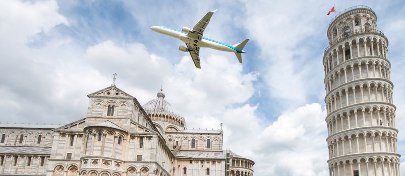Airplane over Square of Miracles in Pisa - Italy