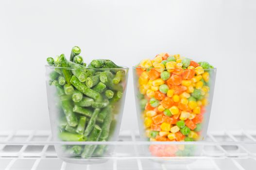 Frozen green beans, corn, peas and chopped carrots  