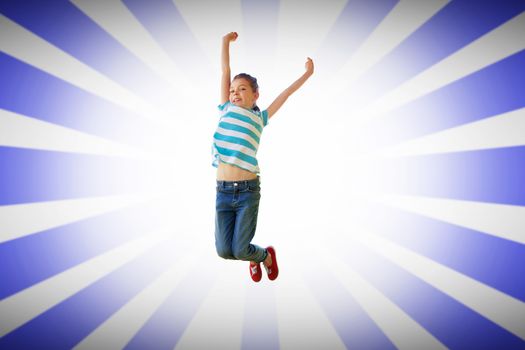 Composite image of cute little girl jumping up