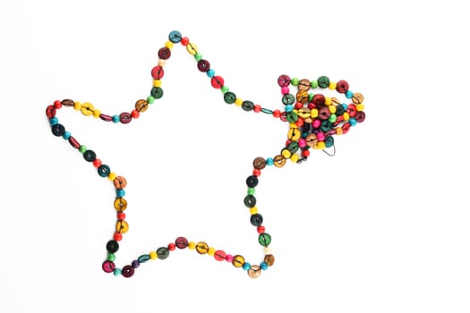 Star shaped colorful wooden beads necklace isolated on white