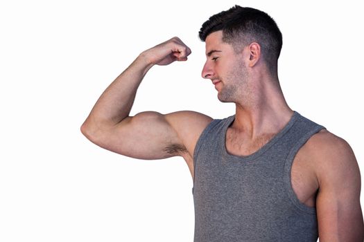 Attractive man showing biceps