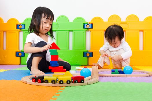 Asian Chinese childrens playing with blocks