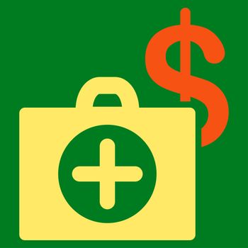 Payment Healthcare glyph icon. Style is bicolor flat symbol, orange and yellow colors, rounded angles, green background.