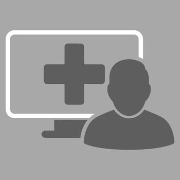 Online Medicine raster icon. Style is bicolor flat symbol, dark gray and white colors, rounded angles, silver background.
