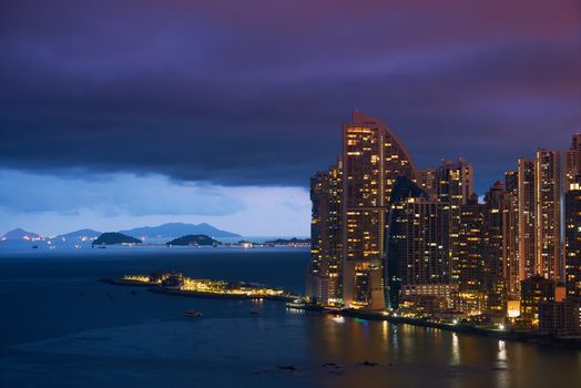 Panama City Trump Ocean Club Skyscraper At Night