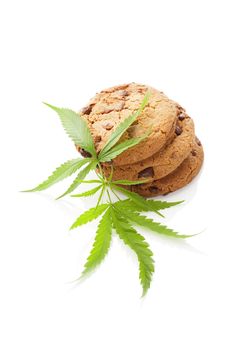 Cookies with hemp leaf isolated. 