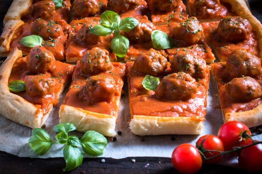 Served pastry with meatballs